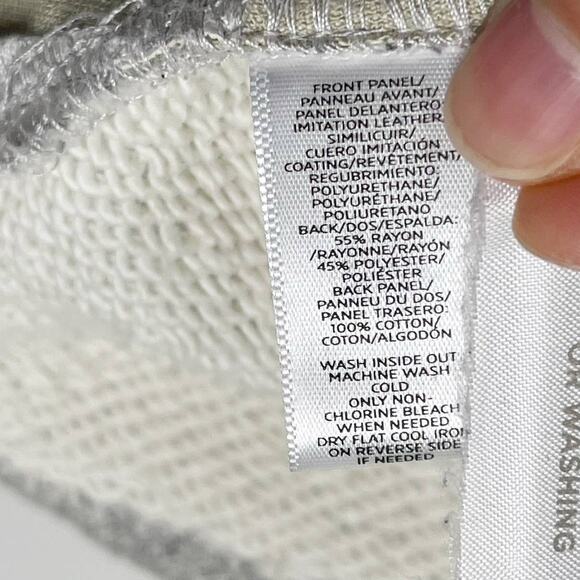 LOFT Faux Leather Front Metallic Tweed Back Top Gray XSmall Short Sleeve Blouse - Picture 9 of 11